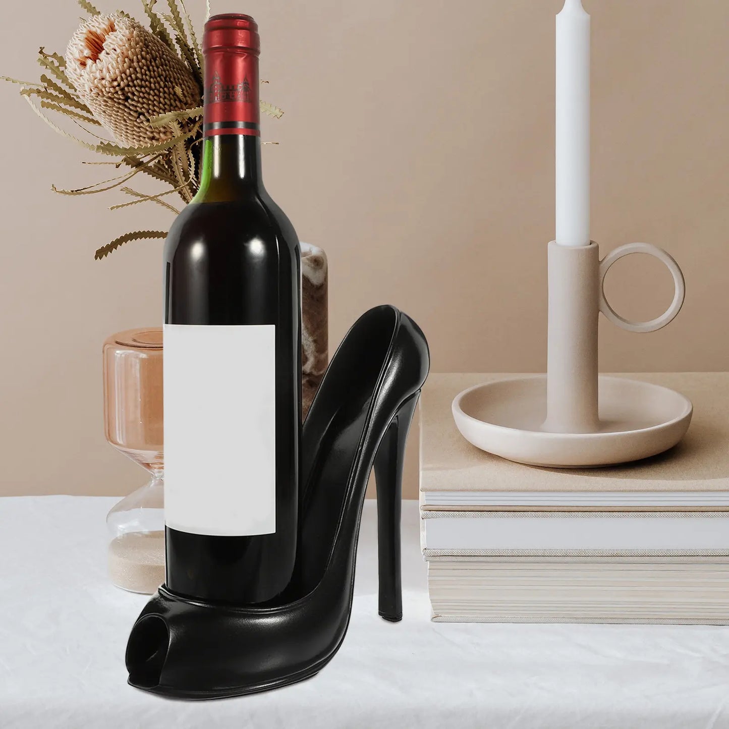 Suporte para Garrafa de Vinho em Resina em Formato de Salto Alto